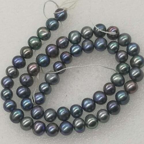 Wholesale 1 strand 7-8mm peacock black freshwater pearl string Q30338