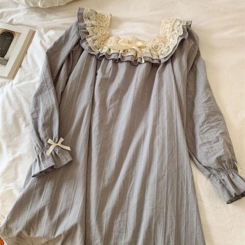 Nightgown Vintage Nightdress Princess Women Nightgown Blue Long Sleeve Sleepwear Dress Nightshirts For Women