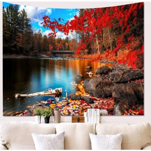 2021 Autumn Trees Tapestry Forest Wall Tapestry Nature Landscape Hippie Golden Leaves Tapestry Wall Hanging For Room 90x59 Inch