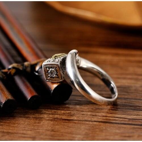 S925 sterling silver retro Thai silver virgin Mary diamond open ring