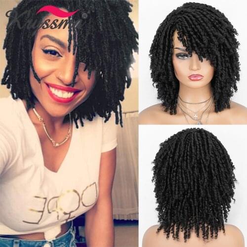 Kryssma Dreadlock Wigs Short Curly Braided Wigs Black Brown Women Roll Twist Ombre Brown Wig With Bangs Synthetic Wigs For Black
