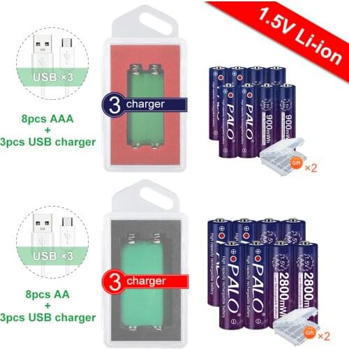 1.5V AA + AAA Lithium Rechargeable 2800mWh AA 900mWh Battery AAA Li-ion For Torch Toys Clock MP3 Player Replace li ion Battery