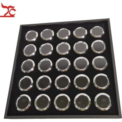 Black 25 Cells Round Diamond Gemstone Tray With 25 Pcs Loose Round Metal Gem Stone Display Beads Pear Storage Collection Box