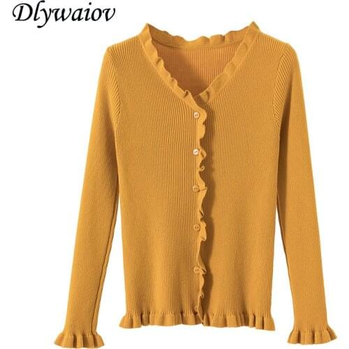 Ruffle Women Pullover Fashion Long Sleeve Sweater High Quality Knited Tops Female Button Jumpers Pull Femme 2020 Autumn Winter