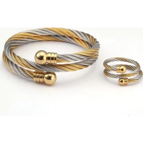Luxury Stainless Steel Braided Open Men Women Charm Cuff Bracelets Set Trendy Chain Link Sporty Wrap Bracelets Bangles