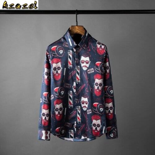 Azazel Men Shirt Luxury Allover Printing Party Mens Shirts Fashion Long Sleeve Slim Fit Shirt Men Plus Size Mens Dress Shirts