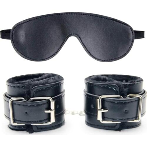 Sexy Adjustable PU Leather Plush Handcuffs And Blindfold Sleep Eye Mask Bdsm Bondage Sex Toys Bondage Handcuffs For Sex Play