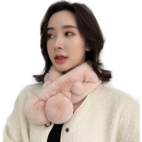 Rabbit Real Fur Winter Scarf Women Luxury Ladies Woman 2018 Warm Knitted Scarves Light Brown Scarfs With Fur Fashionable Scarfs