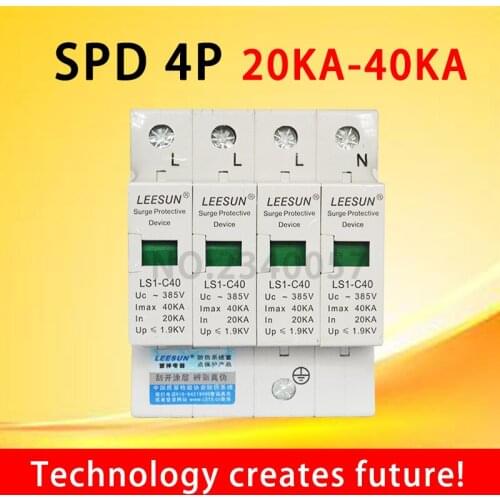 SPD 3P+N Surge ProtectIve Device 20KA~40KA C~385VAC House Surge Protector Protection Protective Low-voltage Arrester Device4P