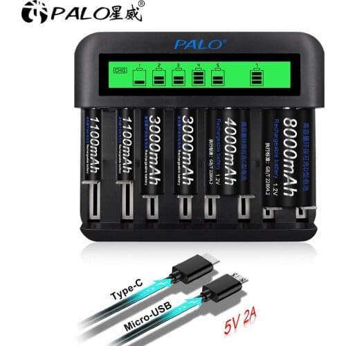 PALO 8 Slot Smart Battery Charger 1.2V AA AAA C D size NiMH Battery Charger For aa aaa C D size Rechargeable Batteries