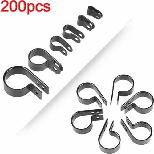 200 Pcs Cable Clamp Black Nylon Screws Plastic R-Type Clips Fasteners Assortment For Holding Cables Wires Durable