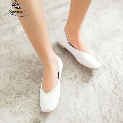 Sgesvier Ballet Flats Shoes Women Soft Leather Flat Boat Shoes Square Toe Casual Shoes Ladies Footwear Spring Size 30-50 S260