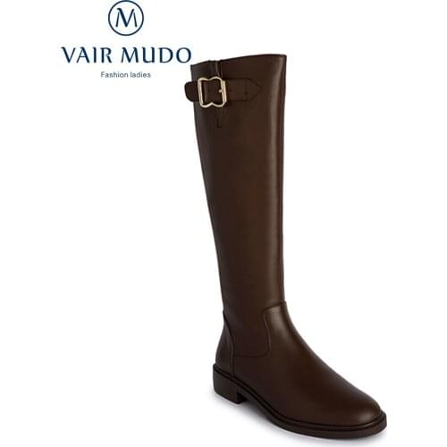 VAIR MUDO Women Modern Boots Shoes Knee-High Kid Suede Fashion Elegant Black Brown Solid Shoes Women Round Toe Short PlushZT16L
