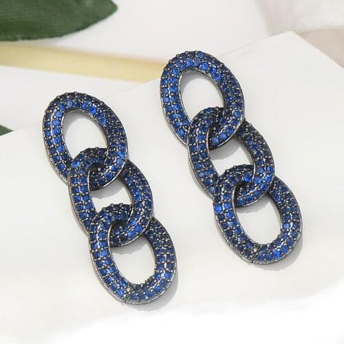 LARRAURI Elegant Cubic Zircon Wedding Engagement Party Indian Earrings for Women Luxury Circle Chain Shape Dangle Earrings