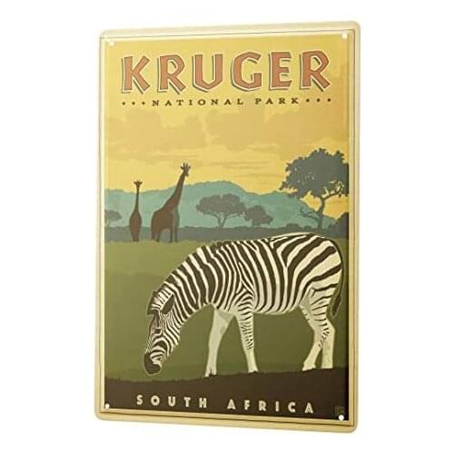 Tin Sign Decor Plaques World Tour Kruger National Park South Africa Zebra Giraffe Metal Plate 8X12