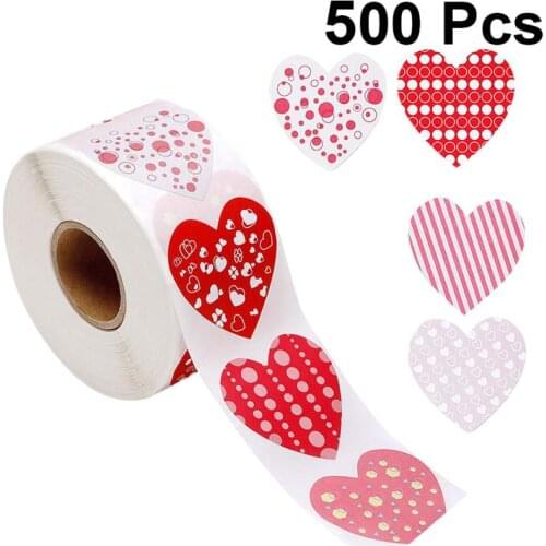 1 Roll Valentine Day Sticker Heart-shaped Pattern Stickers Gift Wrapping Sticker Adhesive Gift Packing Sticker DIY Crafts