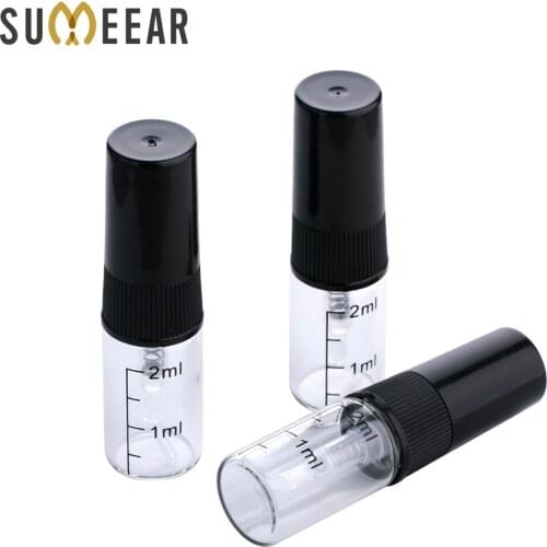 100 Pcs/lot 2ml Scale Glass Bottle Portable Spray Small Sample Bottle Atomizer Black Empty Perfume Bottles