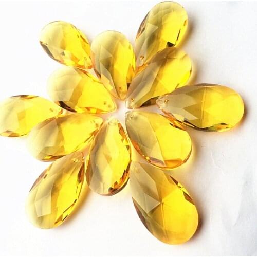 100pcs/lot Gold yellow K9 Glass Crystal Prisms Pendants for Chandeliers Parts Lustres Rainbow Lamp Lighting Hang Drops 38mm