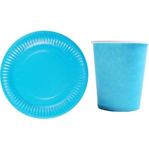 20pcs/lot blue yellow color plates cups baby shower party supplies blue theme disposable plates cups plain color blue cup dishes