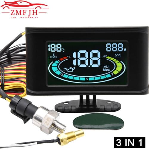 3in1 LCD digital truck car oil pressure gauge voltmeter water temperature gauge + oil press sensor 10mm npt1/8 12V 24V Universal