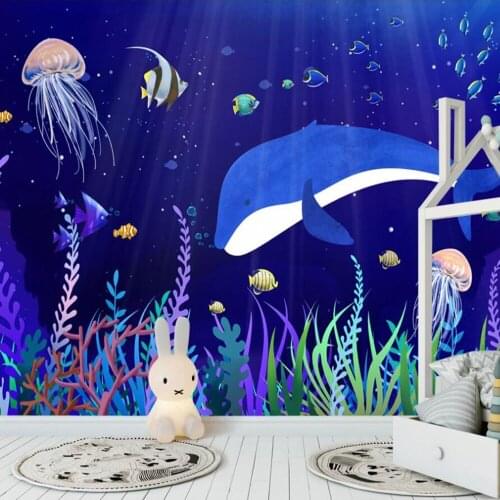 Milofi custom 3D wallpaper mural cartoon underwater animal whale painting living room bedroom background wall decoration paintin