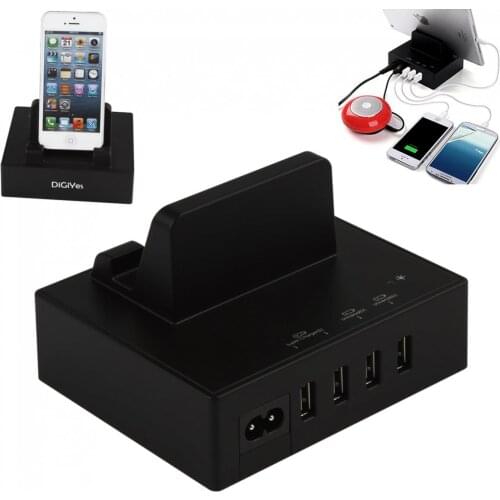 DiGiYes 4-Port Universal Multi-device Desktop Charging Station Family USB Dock Stand Fit for Smartphones and Tablets