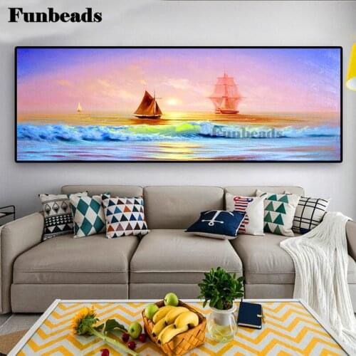 Large diamond painting Sunset Natural Seascape Sailing Sea Landscape diamond embroidery full square round drill painting FF1035