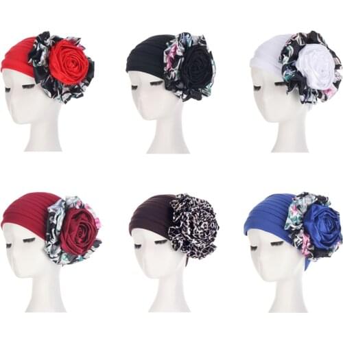 Big Flower Women Hijabs Muslim Islamic Pleated Scarf Scarves Lady Hat India Cap Muslim Turban Hats Beanie Hat Hair Accessories