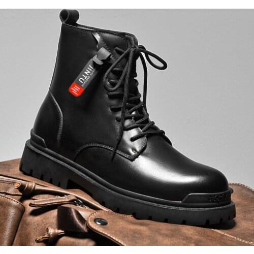 Black Warm Winter Men Boots Fashion Genuine Leather Ankle Boots Man Shoes Outdoor Military Fur Snow Boots for Men Cowboy Botas