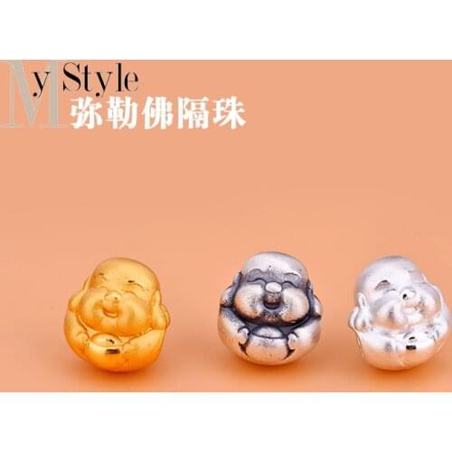 999 Zuyin 3D hard silver Yuanbao Maitreya Buddha transfer beads separated beads loose beads handmade jewelry DIY accessories mat