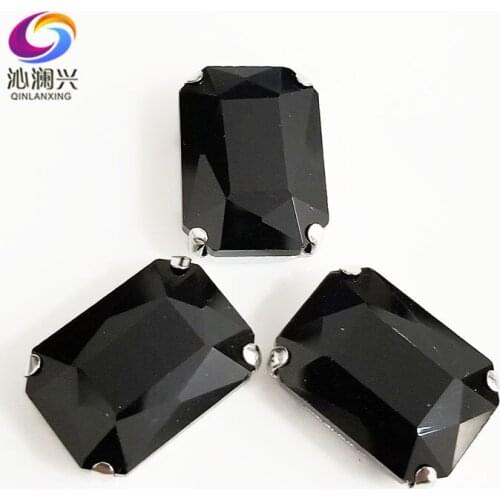 Black Rectangle octagonal shape High quality Glass Crystal flat back sew on claw rhinestones,Diy Clothing accessories SWC02