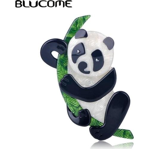 Blucome Cute Bamboo Panda Shape Brooches Pins Acrylic Gunblack Pin Jewelry For Girls Children Hats Scarf Accessories Daily Gifts