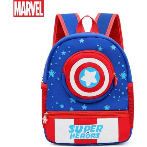 Disney Kindergarten Schoolbag Avengers Cartoon Captain America Childrens Schoolbag 2-6 Years Old Cute Backpack Boys and Girls