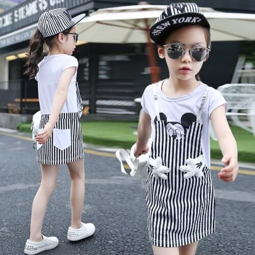 Kids Summer 4-14 Ages Girls Black White Striped Patchwork Dress casual Princess Pageant Sport Dresses Kids Party Clothing
