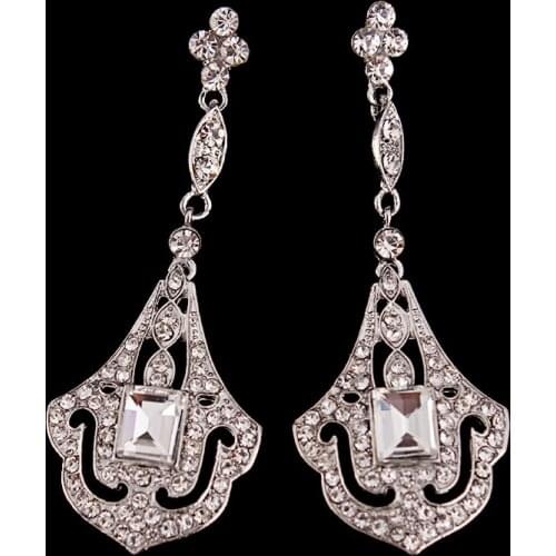 SLBRIDAL Art Deco Crystal Pearls Rhinestones Wedding Dangle Earrings Bridesmaids Earrings Bridal Drop Earrings Women Jewelry