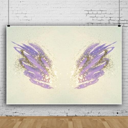 Purple Painted Wings Backdrops Photocall Background Decorations for Kids Birthday Party Portrait Photography Props