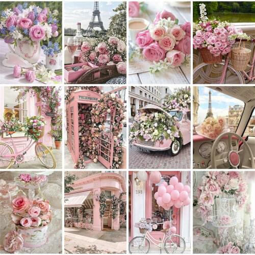 HUACAN Diamond Painting New Landscape Flower 5D Diamond Embroidery Cross Stitch Bicycle Pictures Of Rhinestones Mosaic Craft Kit