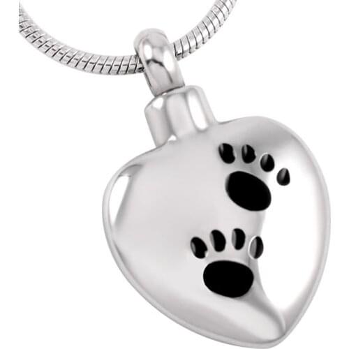 IJD8369 316L Stainless Steel ASHES NECKLACE - Two Paw Print To My Heart