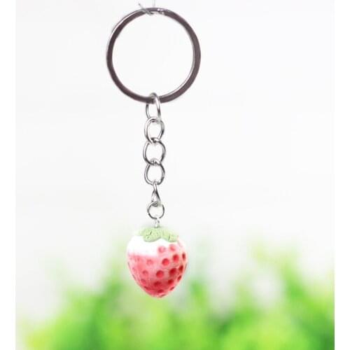 Ceramic Strawberry Natural Stone Keychain Catoon Cute Fresh Creative Ceramic Bag Pendant Decoration Women Jewelry Car Key Ring