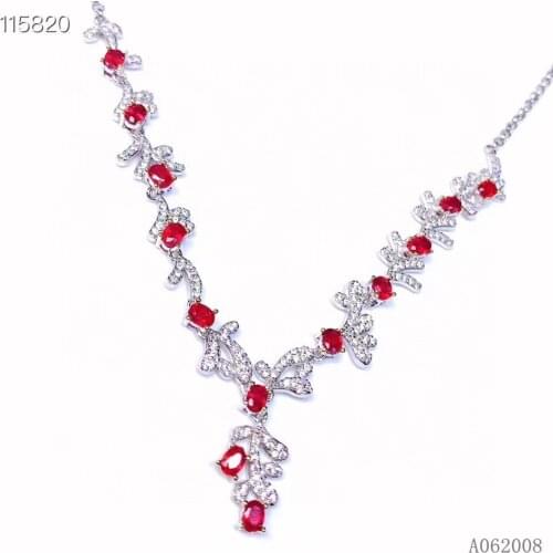 KJJEAXCMY fine jewelry 925 Silver inlaid Natural ruby Gemstone vintage necklace noble ladies pendant support check