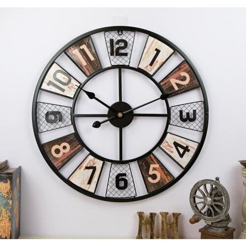 24" Circular Wrought Hollow Iron Vintage Wall Clock Large Mute Decorative Wall Clock On The Wall Decoration For Home