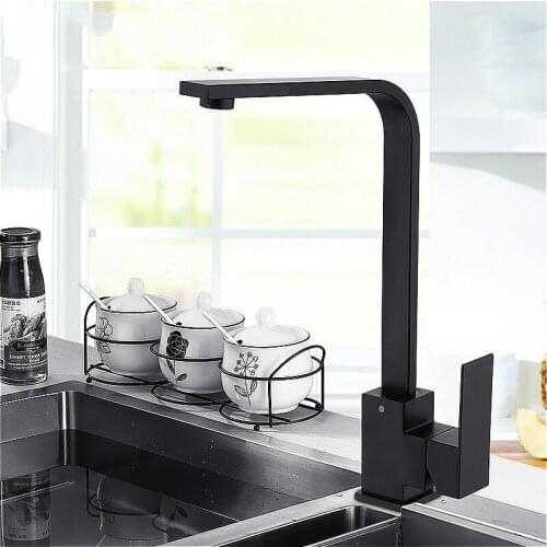 Kitchen Faucet 360 Rotate Black Mixer Faucet for Kitchen Rubber Design Hot and Cold Deck Mounted Crane for Sinks