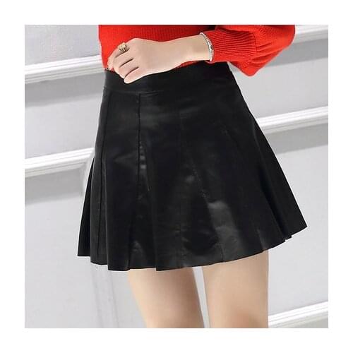 Top brand Waist New High Leather Pleated Skirt K121 high quality