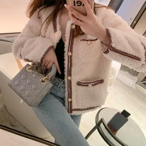 Fashion High Quality Sheep Shearing Coat 100% Wool Fur Jacket Soft Warm Wool Coat Female Fragrance Female Jacket Ropa Zjt385