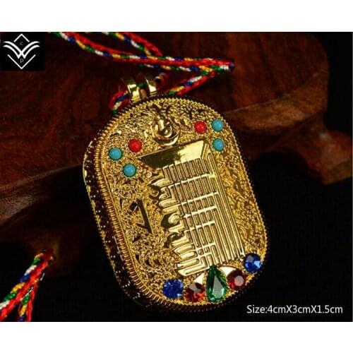 Fashion Kalachakra-the design of Gathering Ten Powerful Elements Shining Stone Box 4cmX3cmX1.5cm Pendant Necklace Hot Sale