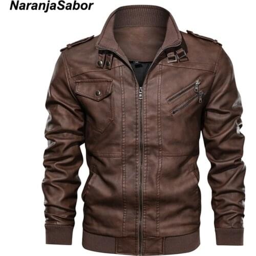 NaranjaSabor Leather Jacket Men 2020 Winter Thick PU Motorcycle Coat Men Casual Slim Fit Jacket Male Brand Clothing EU Size N590