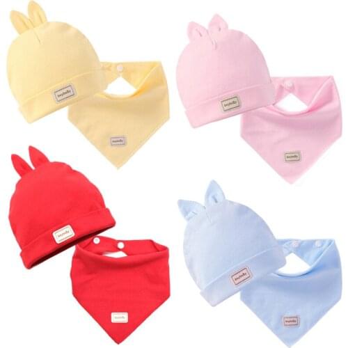 Lovely Baby Cap With Bibs Set Cotton Solid Colors Bebe Fetal Cap Toddler Beanies Hats Newborn Infant Soft Elastic Hat Scarf Set