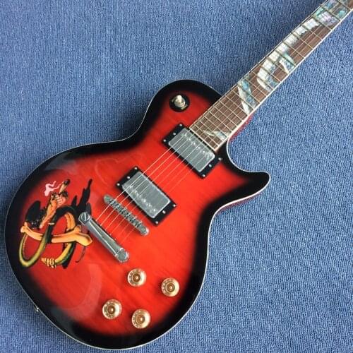 New, wholesale standard 6-string electric guitar, maple flame top, red, snake inlay, free shipping