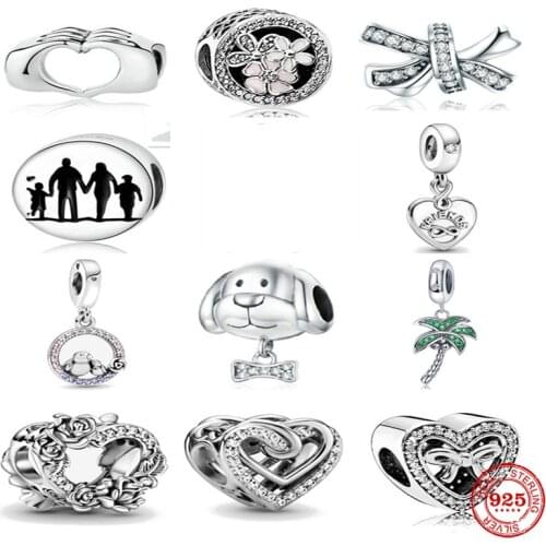 New 925 Sterling Silver Sparkling Entwined Hearts Charm Beads Fit Original Pandora Bracelet DIY Jewelry Making For Women Gift