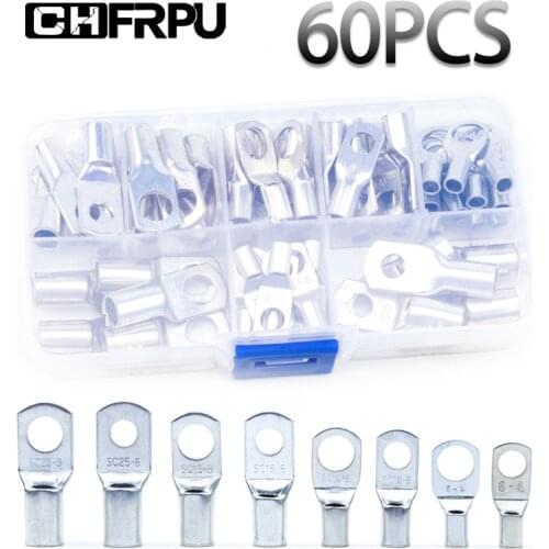 60PCS / 1 box AWG 8-1 / 0 copper cable wiring head tinned copper wiring ring ring crimping terminal welding cable connector